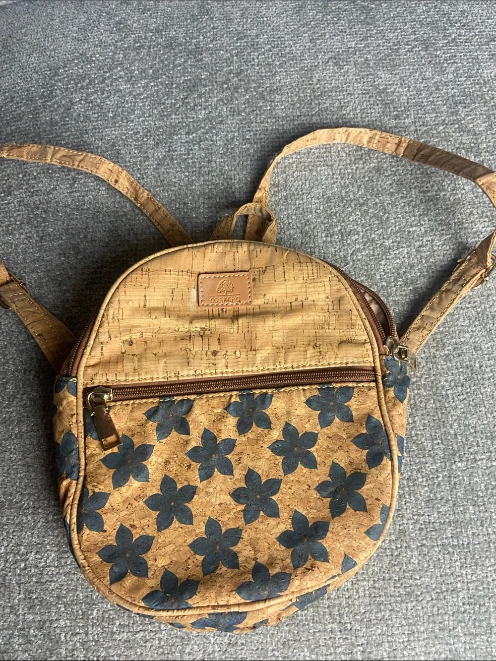 Floral Cork Mini Backpack in Natural Brown